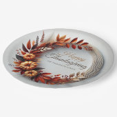 Moderne Happy Thanksgiving Floral Krans Custom Papieren Bordje (Gekanteld)