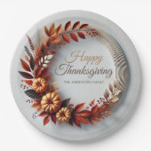 Moderne Happy Thanksgiving Floral Krans Custom Papieren Bordje (Voorkant)