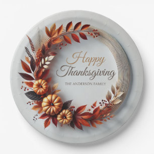 Moderne Happy Thanksgiving Floral Krans Custom Papieren Bordje