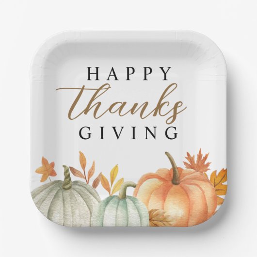 Moderne Happy Thanksgiving | Herfst Bladgroen Papieren Bordje (Voorkant)