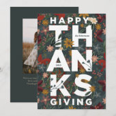 Moderne Happy Thanksgiving met Bloemen Feestdagenkaart (Voorkant / Achterkant)