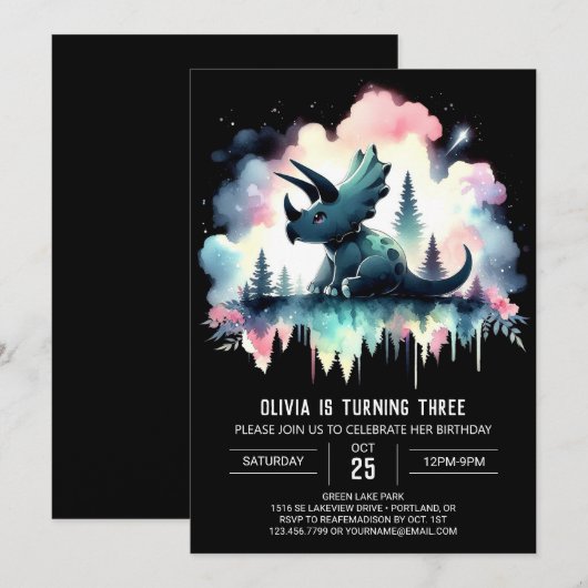 Moderne Happy Triceratops Verjaardag Kaart (Voorkant / Achterkant)