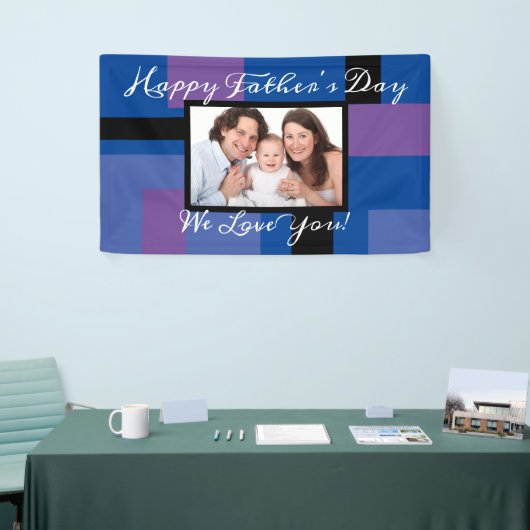 Moderne Happy Vaderdag Blue 1 Foto aangepast Spandoek (Beurs)