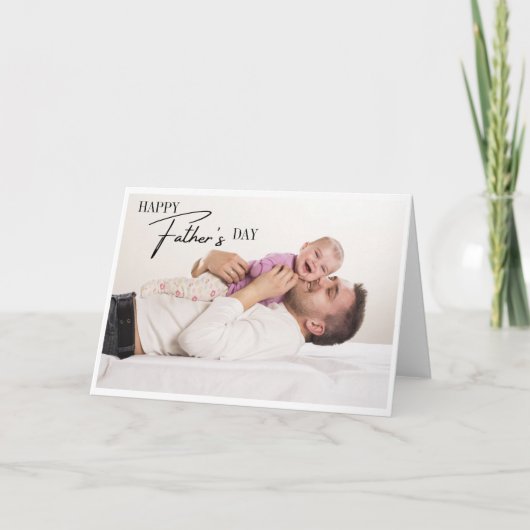 Moderne Happy Vaderdag Script-foto Kaart (Voorkant)