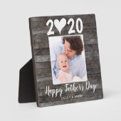 Moderne Happy Vaderdag Script Heart Wood Foto Fotoplaat (Voorkant)