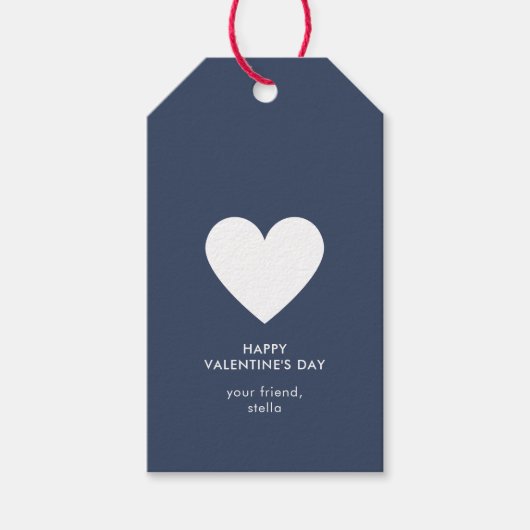 Moderne Happy Valentines Day Navy Blue Heart Strip Cadeaulabel (Voorkant)