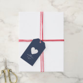 Moderne Happy Valentines Day Navy Blue Heart Strip Cadeaulabel (Met Touw)