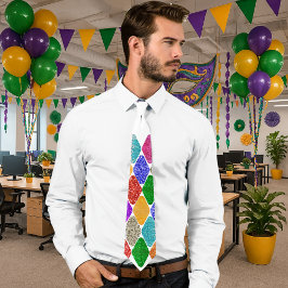 Moderne Harlekijn Patroon Glitterende Mardi Gras  Stropdas