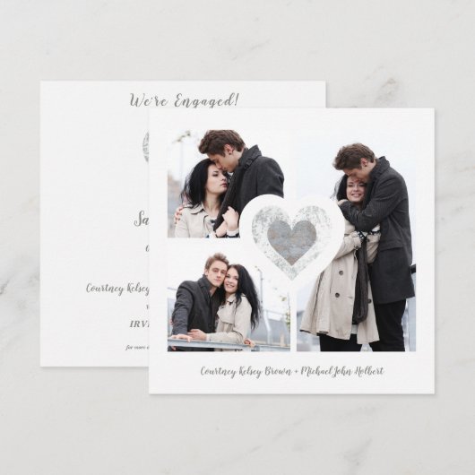 Moderne Hart 3 Foto's Verlovingsfotografie Romanti Save The Date (Voorkant / Achterkant)