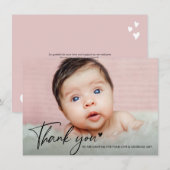 Moderne Hart Baby Shower Bedankje script Foto Bedankkaart (Voorkant / Achterkant)