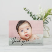 Moderne Hart Baby Shower Bedankje script Foto Bedankkaart (Staand voorkant)