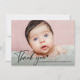 Moderne Hart Baby Shower Bedankje script Foto Bedankkaart