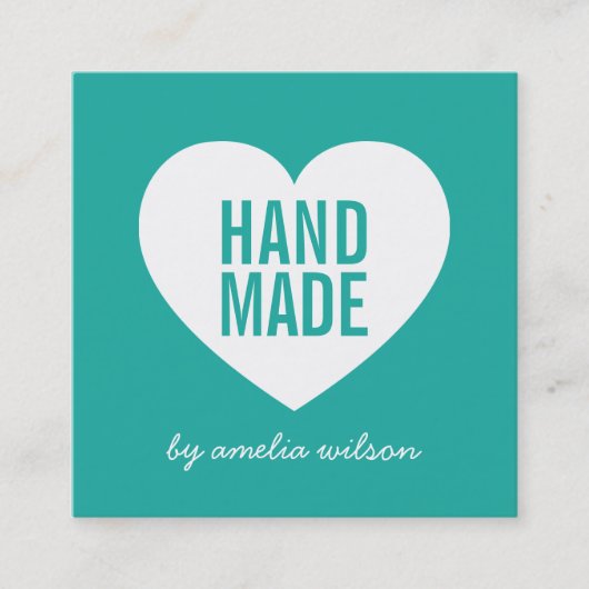 Moderne Hart Bewerkbare Achtergrond Kleur Handgema Vierkante Visitekaartje (Voorkant)