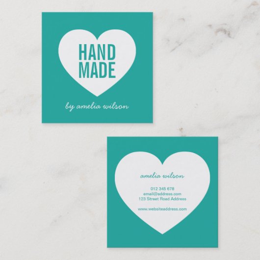 Moderne Hart Bewerkbare Achtergrond Kleur Handgema Vierkante Visitekaartje (Voorkant / Achterkant)