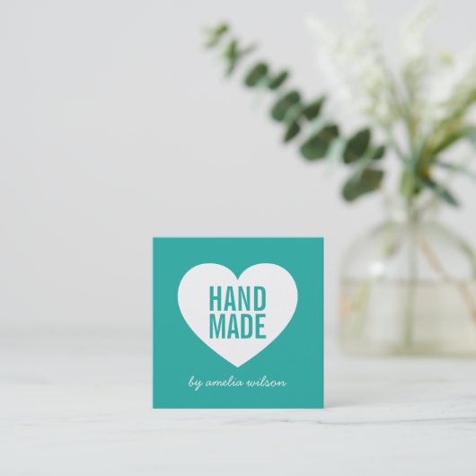 Moderne Hart Bewerkbare Achtergrond Kleur Handgema Vierkante Visitekaartje (Staand voorkant)