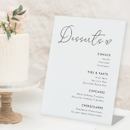 Moderne Hart Calligrafie Bruiloft Taarten Menu Reclamebord Met Voetstuk
