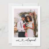Moderne Hart Calligrafie We Eloped Foto Huwelijk Aankondiging (Voorkant)