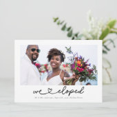 Moderne Hart Calligrafie We Elopeden Foto Aankondiging (Staand voorkant)