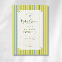 Moderne Hart Citrus Blauwe Gestreepte Baby Shower Kaart