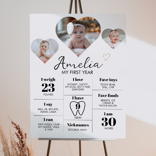 Moderne Hart Foto 1e Verjaardag Mijlpaal teken Poster