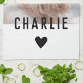 Moderne Hart Hond Fotonaam Theedoek (Gevouwen)