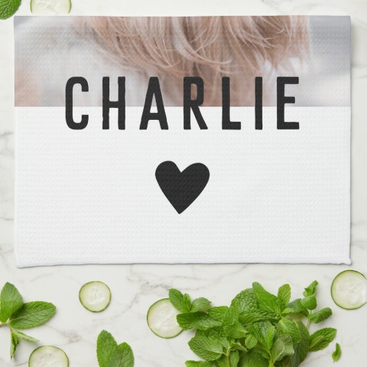 Moderne Hart Hond Fotonaam Theedoek (Gevouwen)