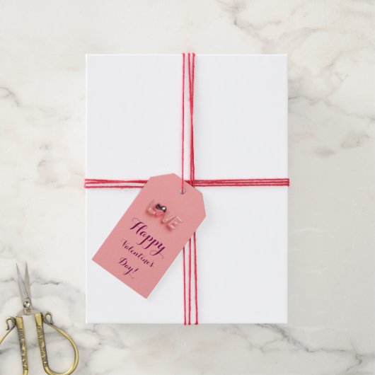 MODERNE HART ROZE VALENTIJN DAG CADEAULABEL (Met Touw)