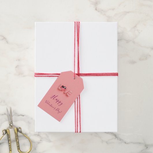 MODERNE HART ROZE VALENTIJN DAG  CADEAULABEL (Met Touw)