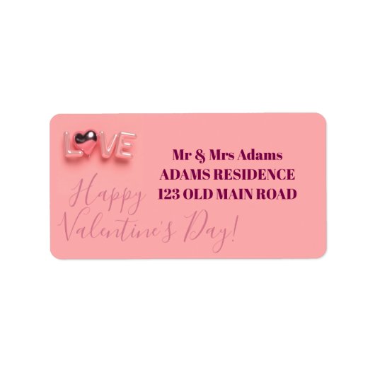 MODERNE HART ROZE VALENTIJN DAG  ETIKET (Voorkant)