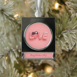 MODERNE HART ROZE VALENTIJN DAG VERZILVERD BANNER ORNAMENT