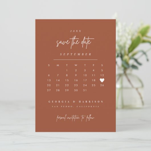 Moderne Hart Save The Date Agenda Foto Kaart (Staand voorkant)