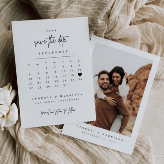 Moderne Hart Save The Date Kalender Fotokaart