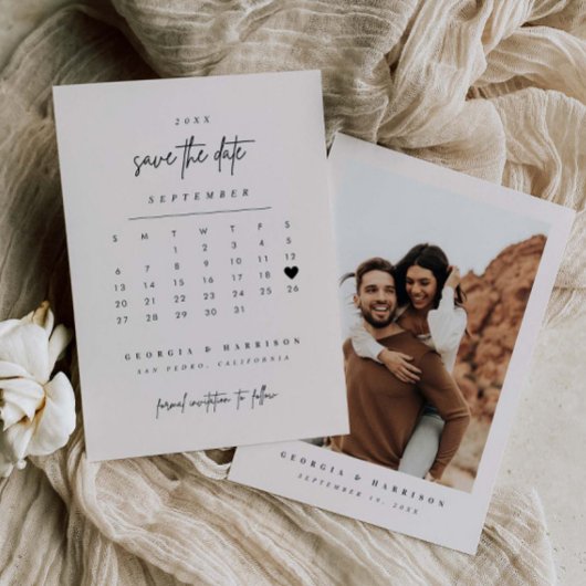 Moderne Hart Save The Date Kalender Fotokaart