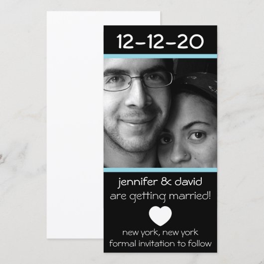 Moderne Hart Save The Dates (Lichtblauw) Date (Voorkant / Achterkant)