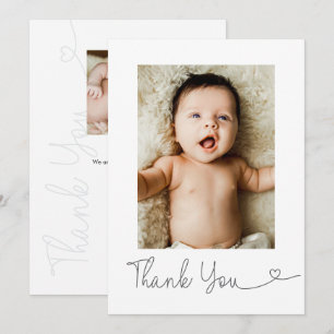 Moderne Hart Script 2 Foto Baby aangepast Bedankkaart