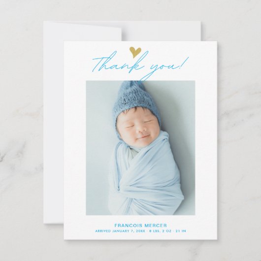 Moderne Hart Script Aangepaste Pasgeboren Baby Fot Bedankkaart (Voorkant)