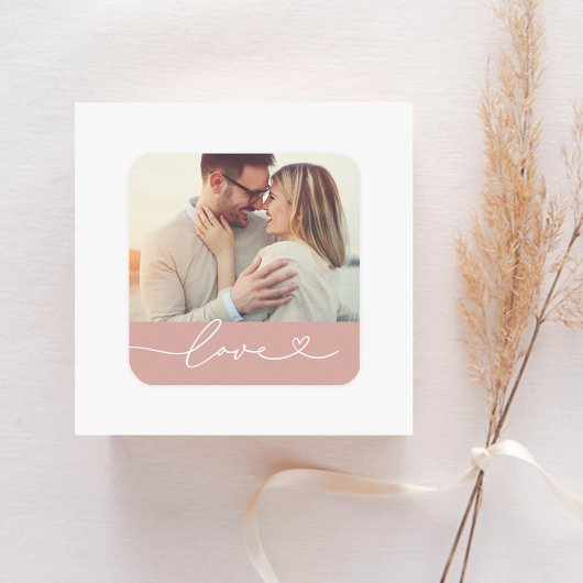 Moderne Hart Script Liefde Foto Bruiloft Vierkante Sticker
