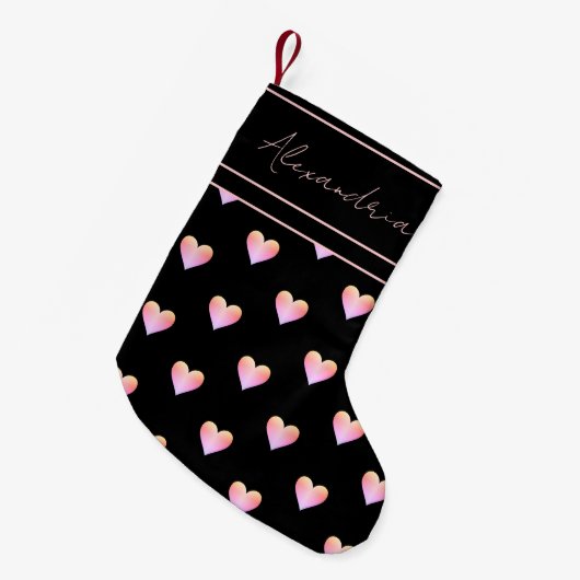 Moderne Hart Zwarte Roze Persoonlijk Kleine Kerstsok (Voorkant (Hangend))