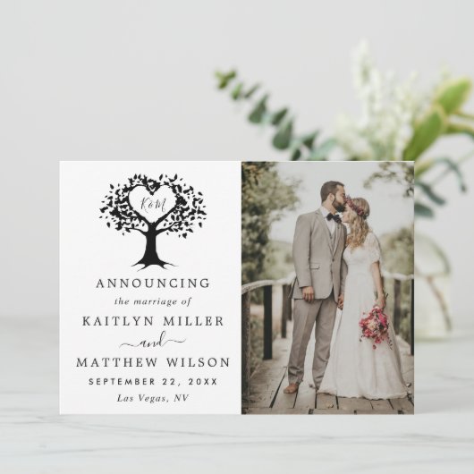 Moderne hartboom foto bruiloft aankondiging (Staand voorkant)