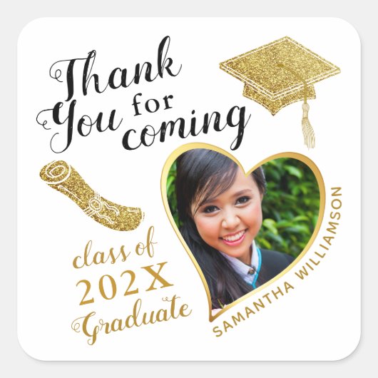 Moderne Hartelijk dank Hartfoto 2025 Afstuderen gu Vierkante Sticker (Voorkant)