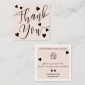 Moderne harten dank u script orde blush roze vierkante visitekaartje (Voorkant / Achterkant)