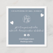 Moderne harten danken u de bitsvolgorde dusty blau vierkante visitekaartje (Achterkant)