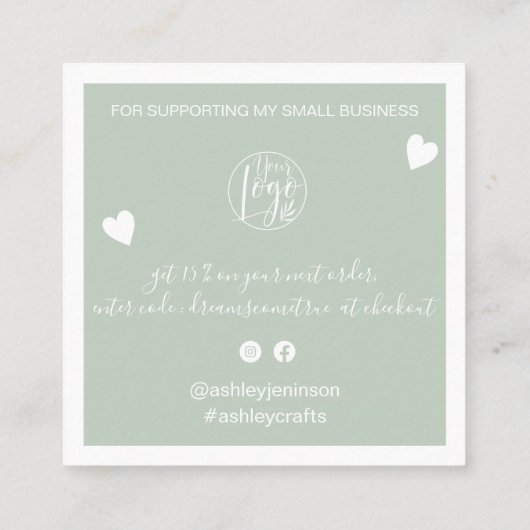 Moderne harten danken u het groene sage van de man vierkante visitekaartje (Achterkant)