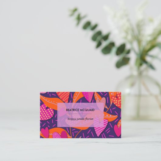 Moderne harten en bloemen patroon Girly Visitekaartje (Staand voorkant)