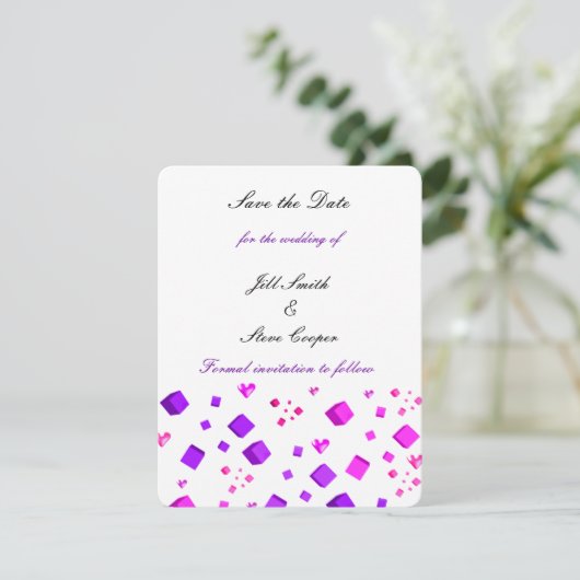 Moderne harten en vierkanten opslaan Datum Save The Date (Staand voorkant)