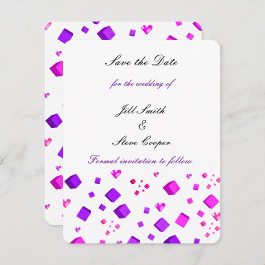Moderne harten en vierkanten opslaan Datum Save The Date (Voorkant / Achterkant)