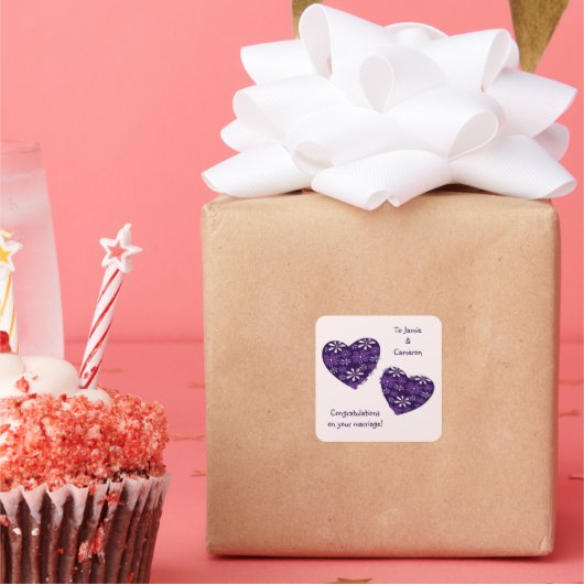 Moderne harten gefeliciteerd met jullie huwelijk vierkante sticker (Feest)