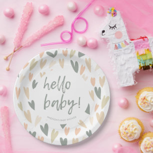 Moderne harten Genderneutraal Baby shower Partij P Papieren Bordje