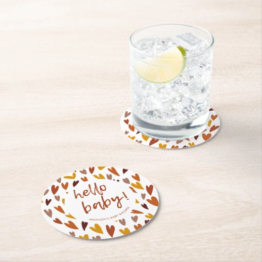 Moderne harten Genderneutrale Baby shower Partij Ronde Kartonnen Onderzetter (Insitu)