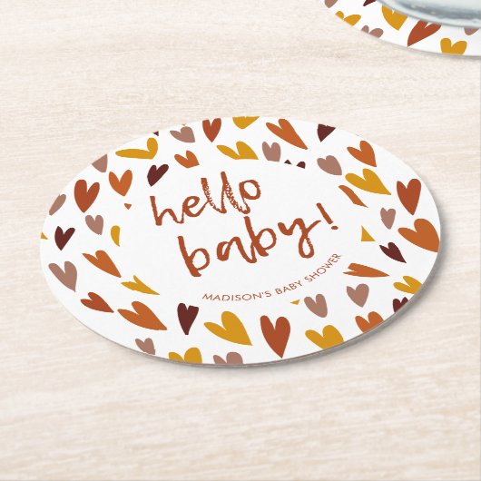 Moderne harten Genderneutrale Baby shower Partij Ronde Kartonnen Onderzetter (Gebogen)